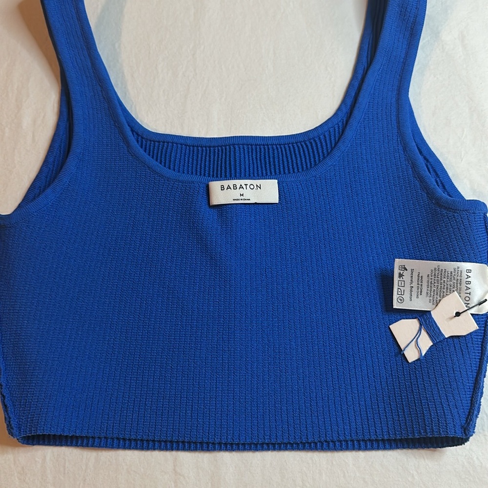 Babaton Blue Ribbed Square-Neck Crop Tank - Picture 4 of 8